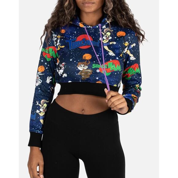 Space Jam Tune Squad Crop Top Hoodie Rare Size Juniors XL 44" Chest 18" Length - Picture 1 of 16